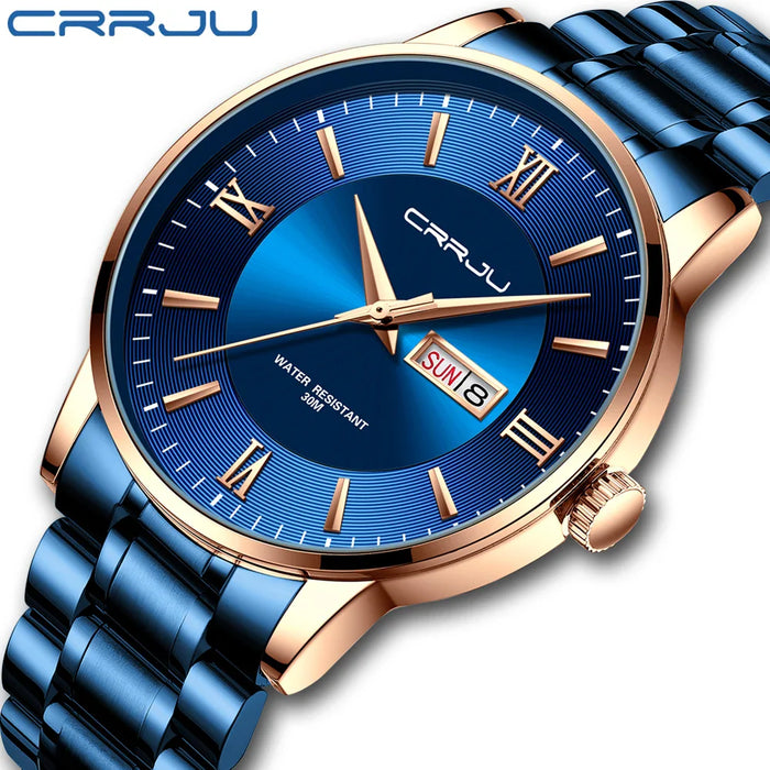 CRRJU Herren Uhr – Edelstahl-Quarzuhr mit Datumsanzeige