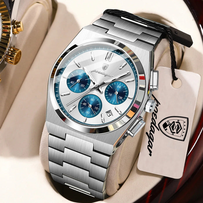POEDAGAR Herren Uhr – Edelstahl-Quarzuhr mit Chronograph