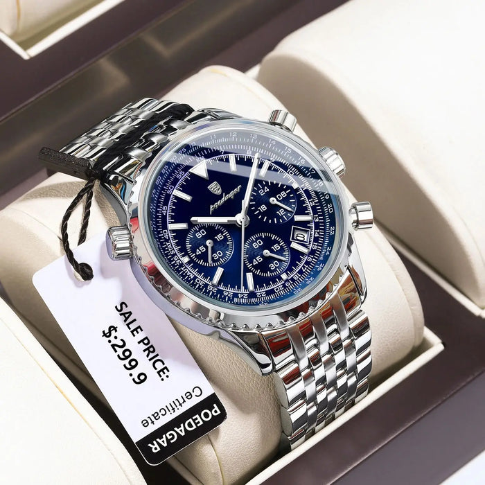 POEDAGAR Herren Uhr – Edelstahl-Quarzuhr mit Chronograph