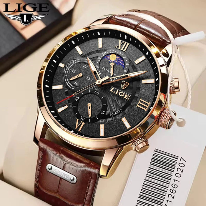 Herrenuhr mit Lederarmband, Datumsanzeige, Schwarz