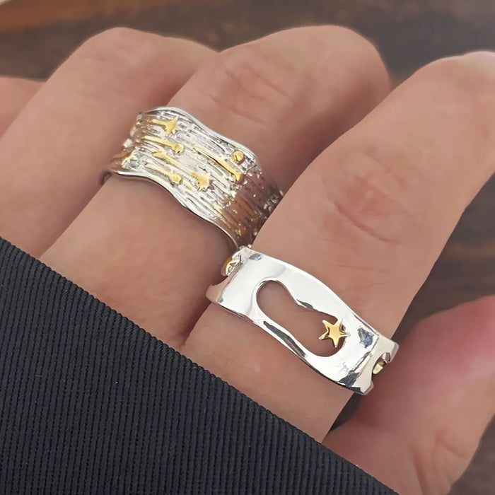 Ring mit Stern-Motiv aus 925er Sterlingsilber, zweifarbig