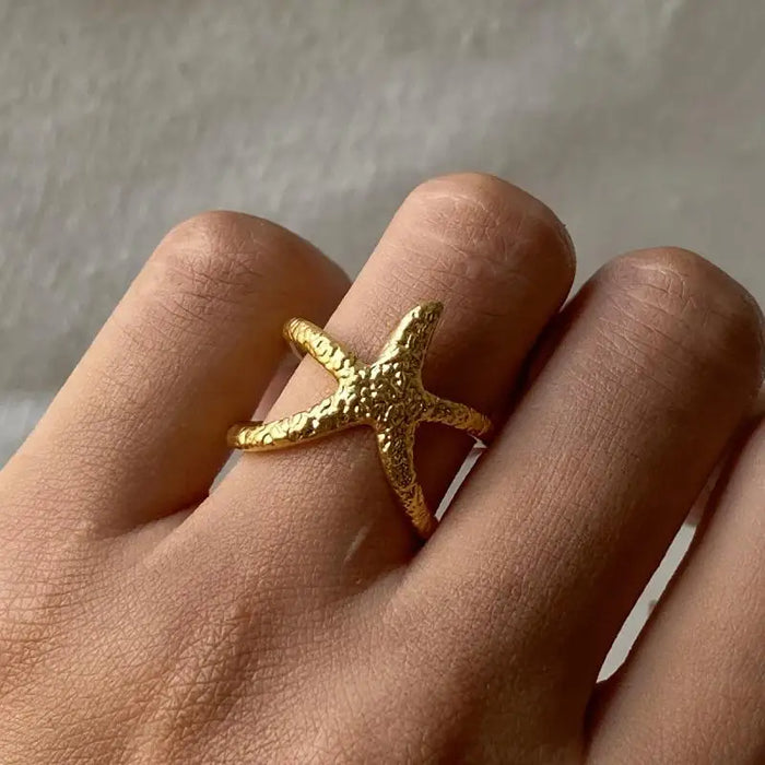Offener Ring mit Stern, goldfarben & wasserfest