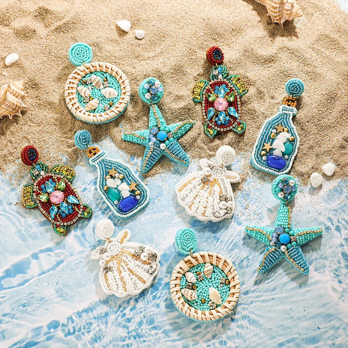 Schildkröten-Ohrringe im Boho-Stil mit Perlen