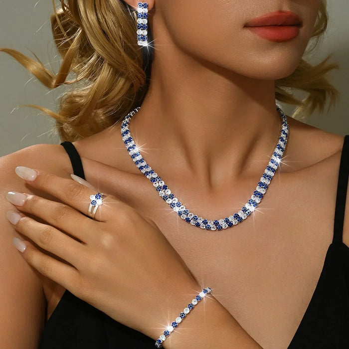 Strass Schmuckset Silber – Halskette, Ohrringe & Armband für Damen