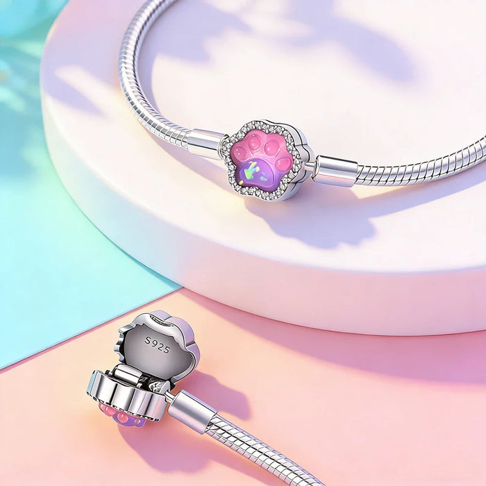 Charm-Armband aus 925er Sterlingsilber mit Katzenpfoten-Anhänger