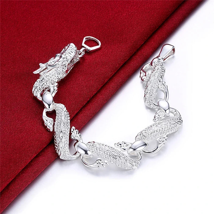 Manschettenarmband aus 925er Sterlingsilber mit Drachen-Motiv