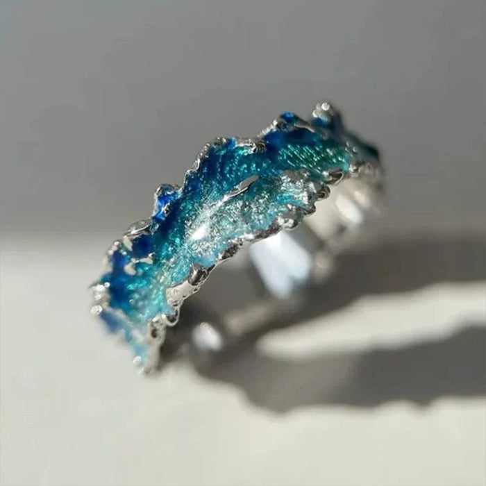 Ozeanwellen-Ring mit blauer Emaille